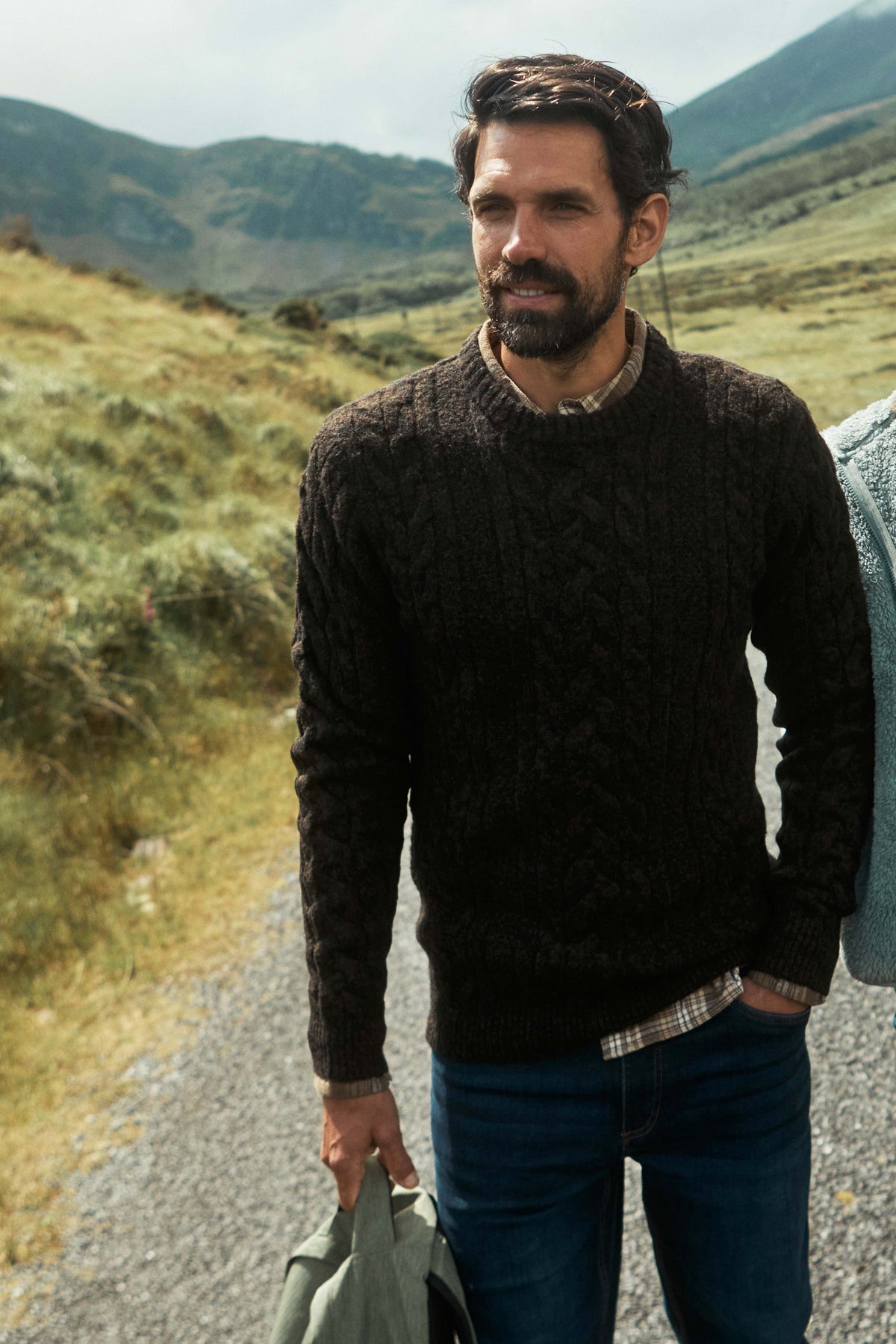 Weird Fish Alford Cable Knit Crew Neck Jumper in HotChocolate