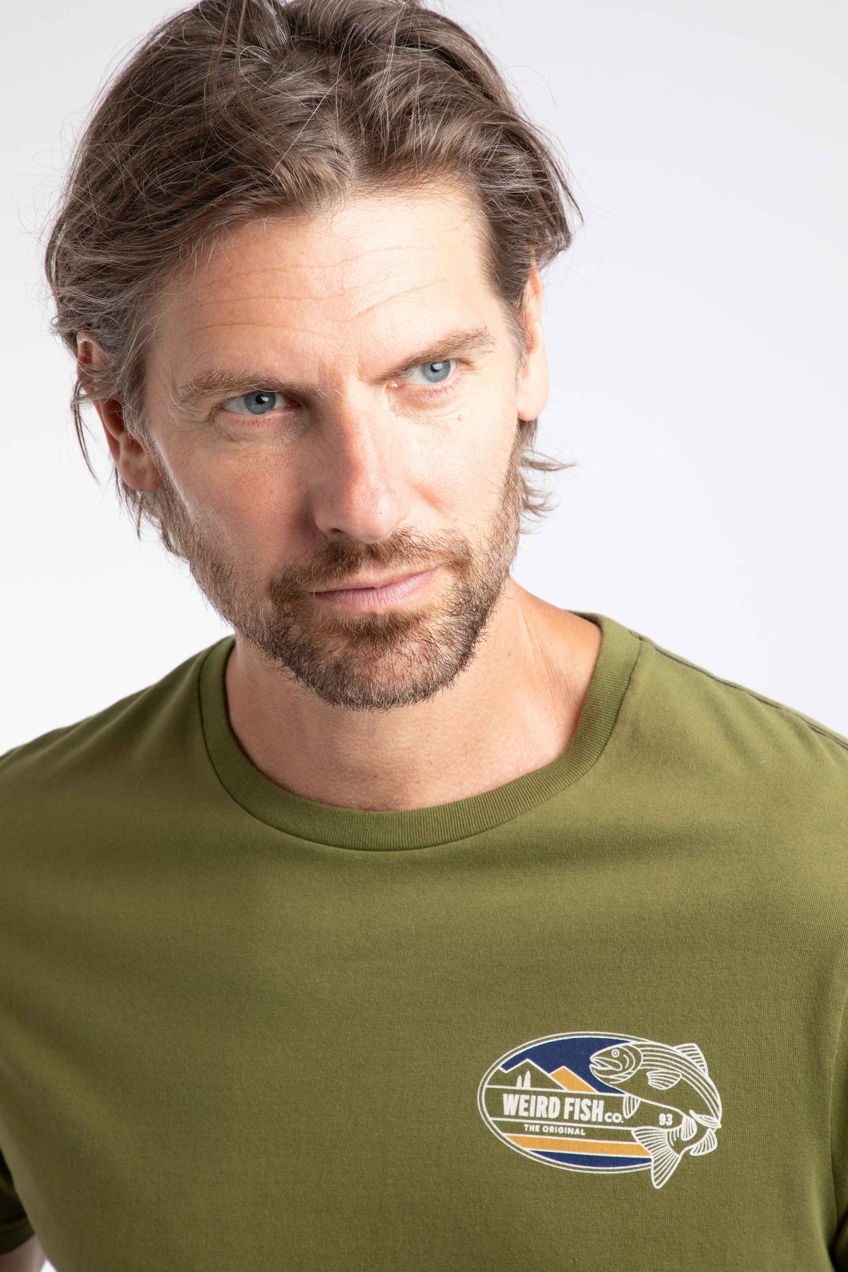 Weird Fish Coarse Fishing Back Print Graphic T-Shirt in Olive Moss