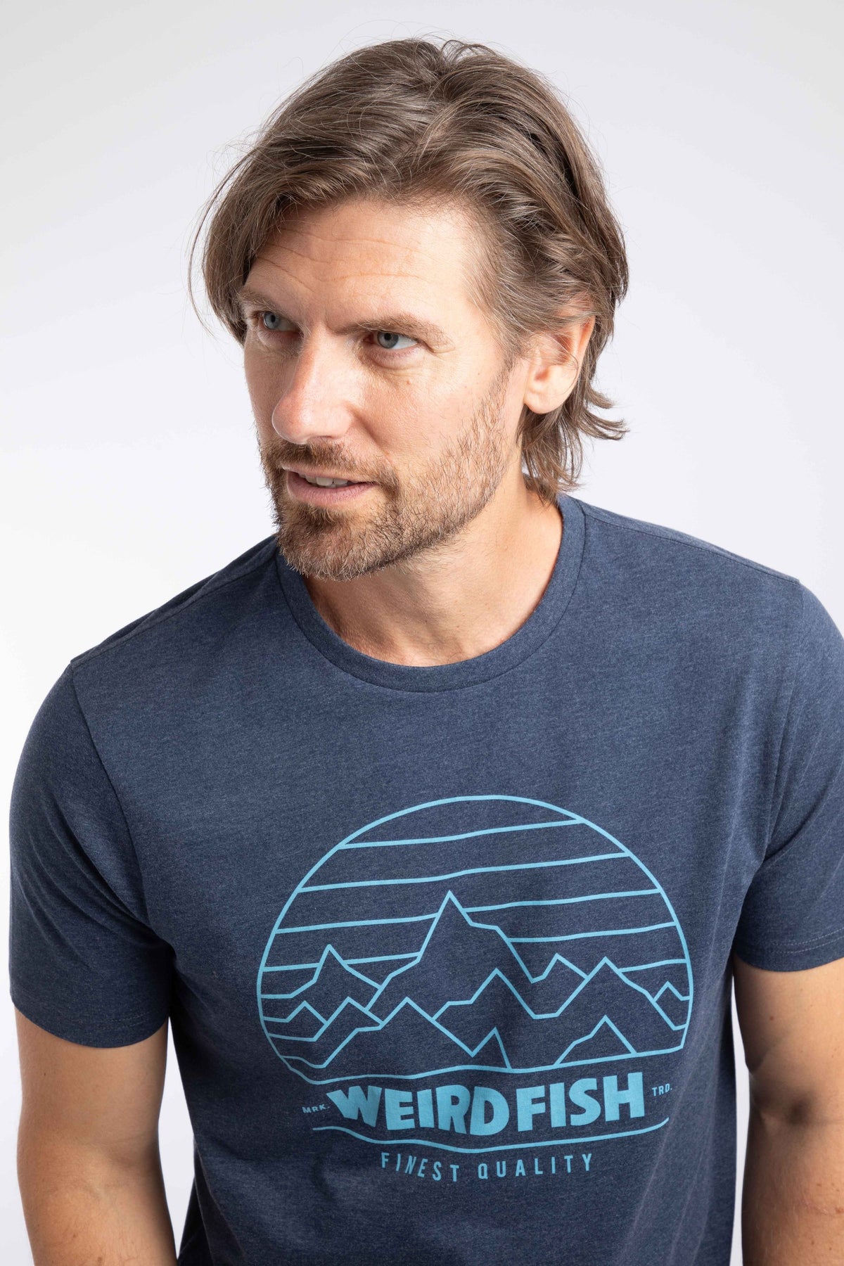 Weird Fish Off Grid Front Print Graphic T-Shirt in Dark Blue