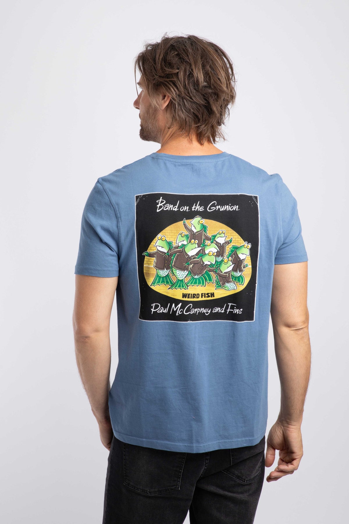 Weird Fish Band On The Grunion Back Print Artist T-Shirt in Mid Blue