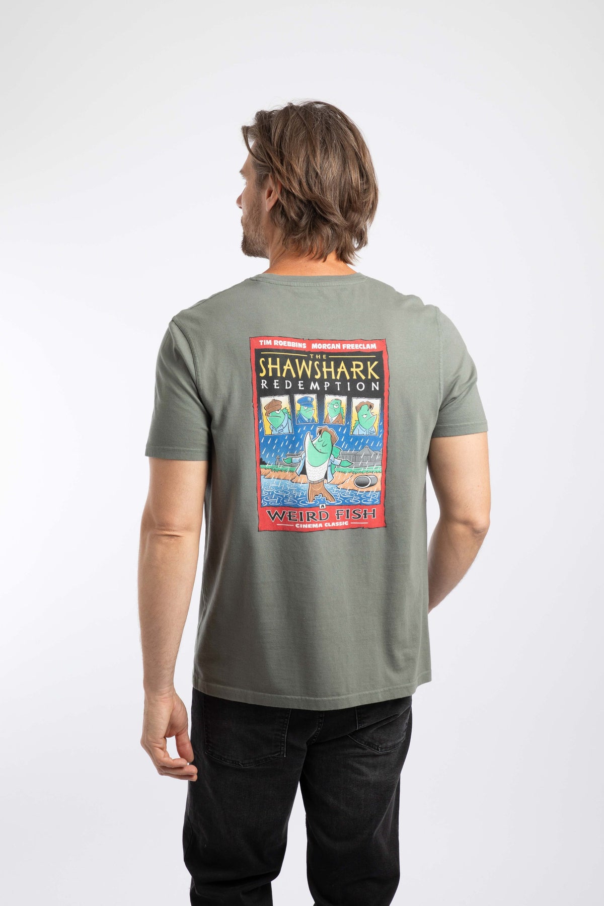 Weird Fish Shawshark Redemption Back Print Artist T-Shirt in Storm Grey
