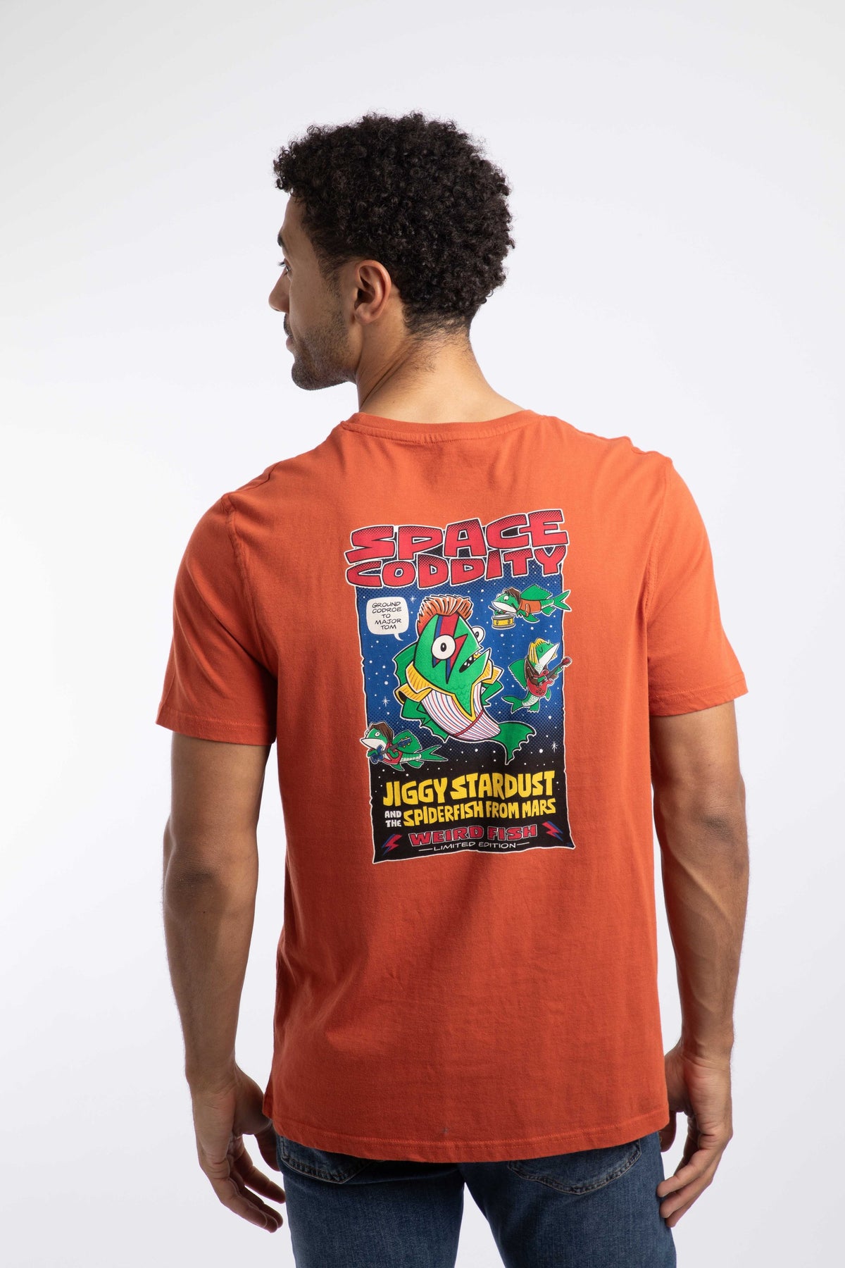 Weird Fish Space Coddity Back Print Artist T-Shirt in Rust Leaves