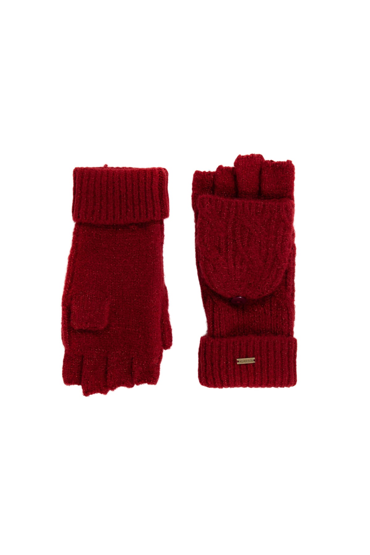 Weird Fish Cassell Sparkle Fingerless Gloves in Rhubarb