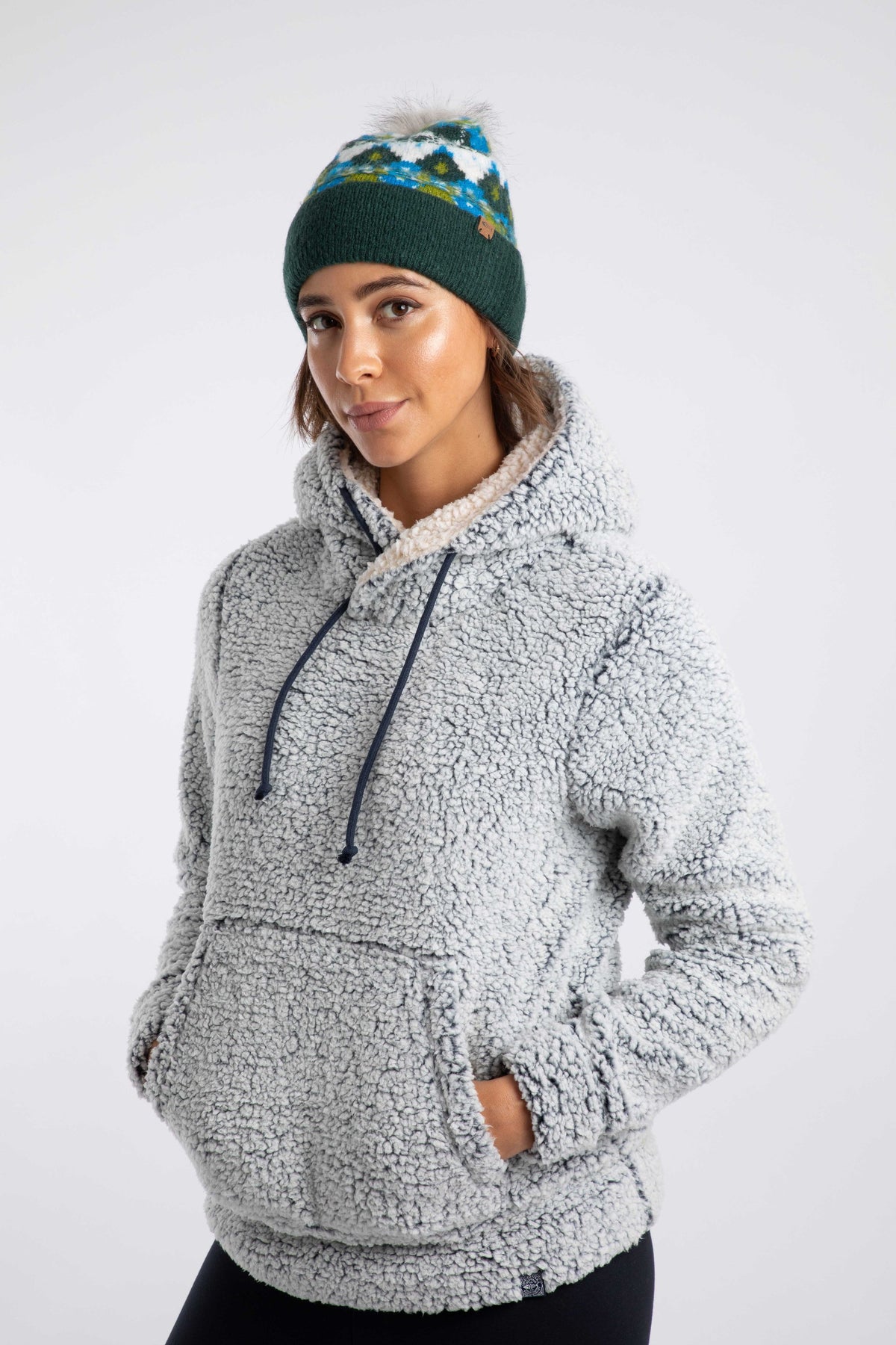 Weird Fish Frady Fair Isle Bobble Hat in Bottle Green