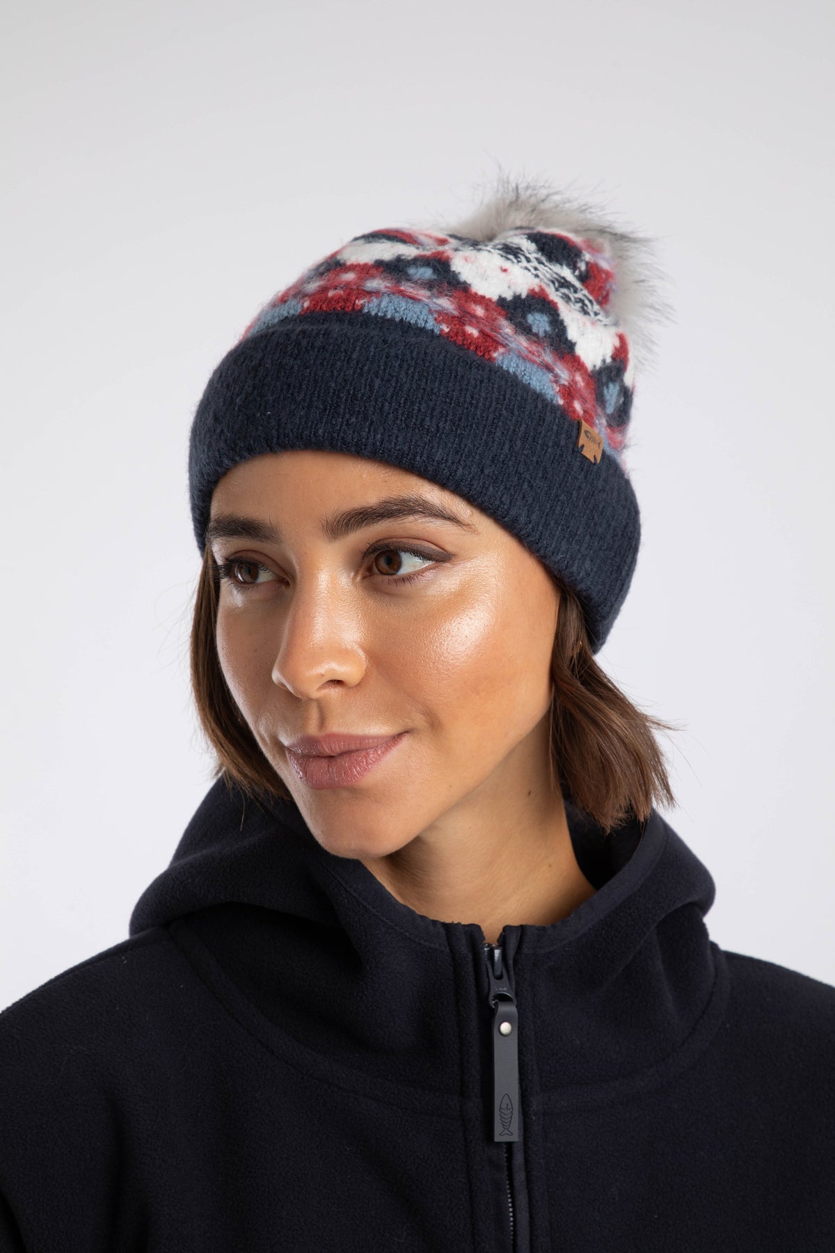 Weird Fish Frady Fair Isle Bobble Hat in Navy