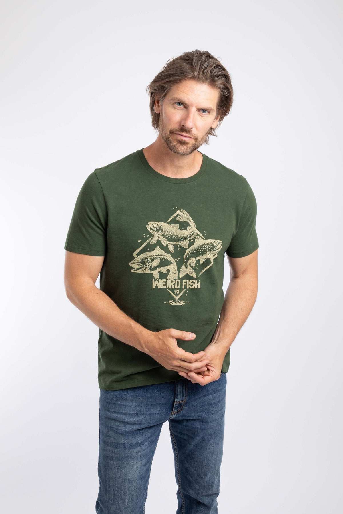 Weird Fish Jumping Fish Front Print Graphic T-Shirt in Duck Green