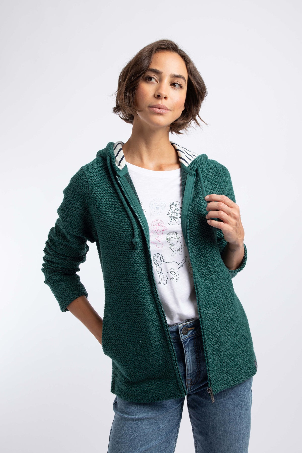 Weird Fish Chicoa Full Zip Macaroni Hoodie in Forest Green