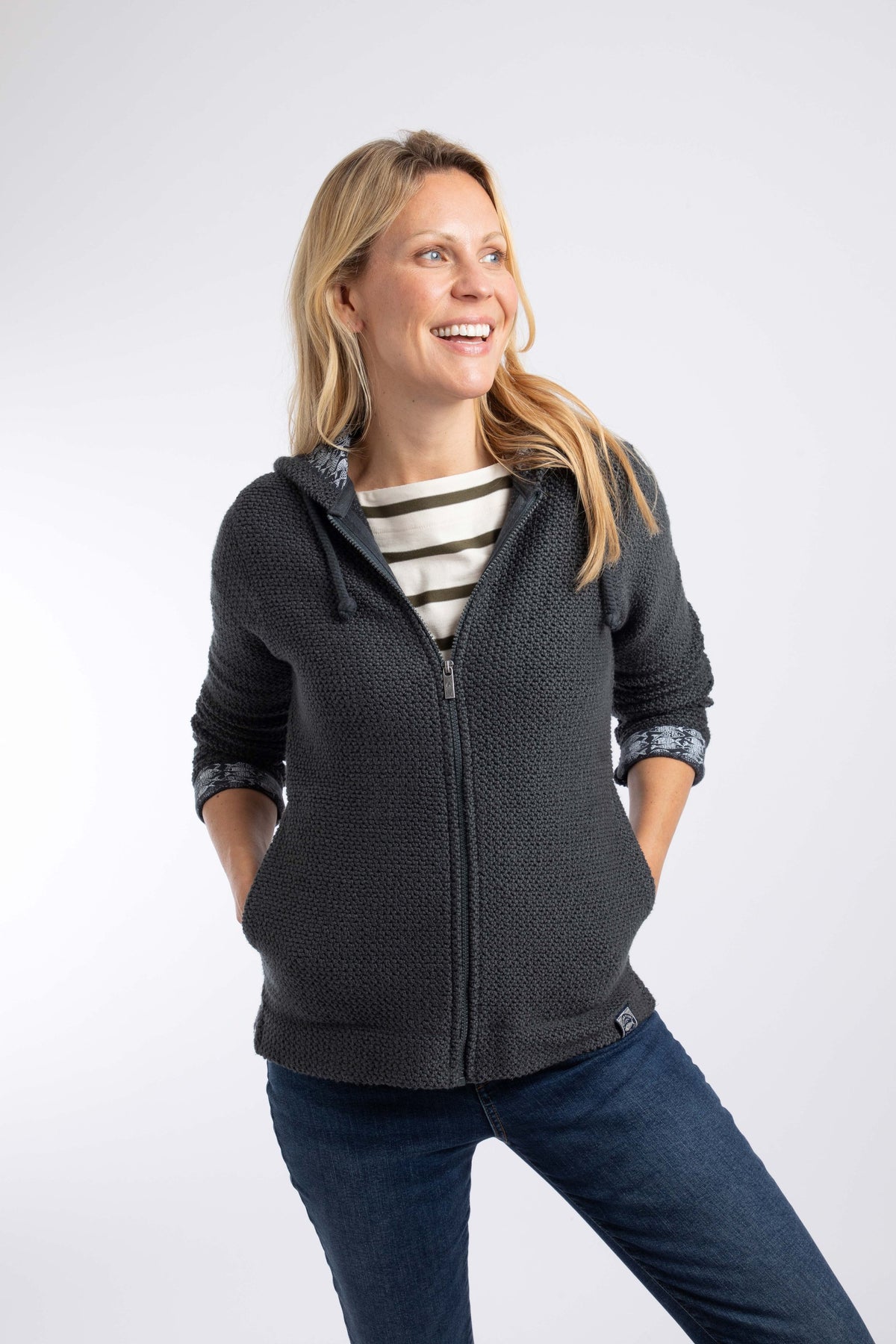 Weird Fish Chicoa Full Zip Macaroni Hoodie in Navy