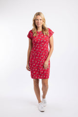 Weird Fish Tallahassee Printed Jersey Dress in Acer Red