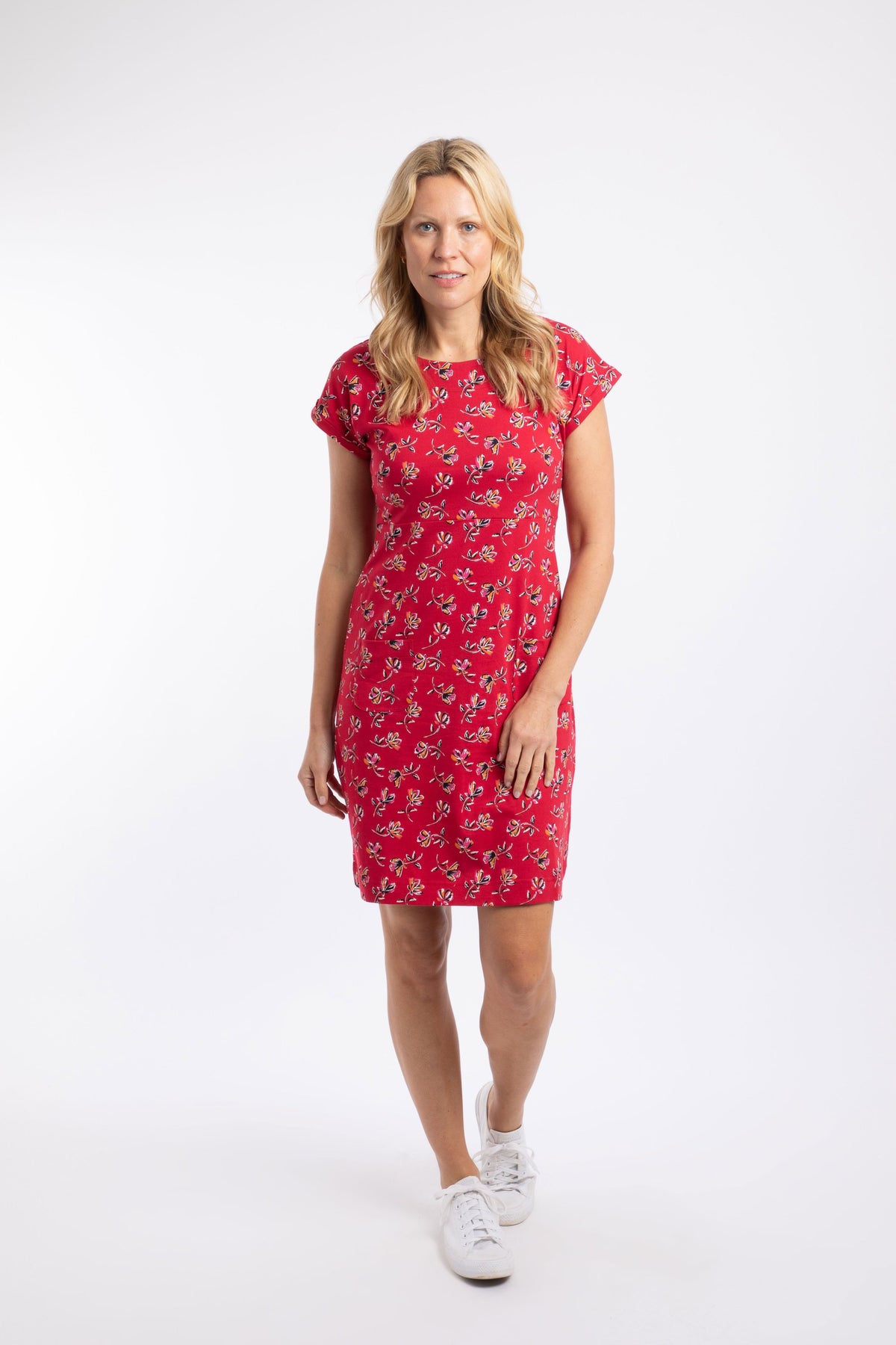 Weird Fish Tallahassee Printed Jersey Dress in Acer Red
