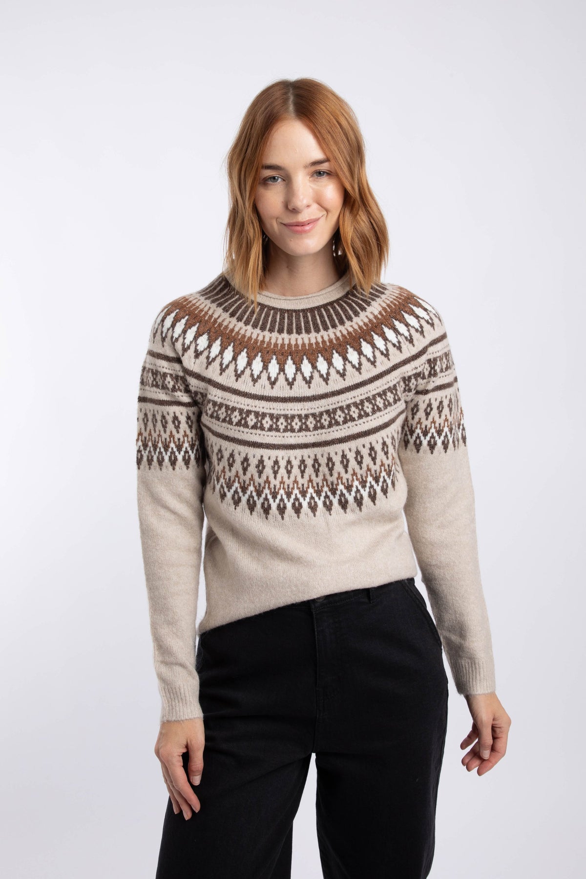 Weird Fish Pines Metallic Fair Isle Jumper in SandStone