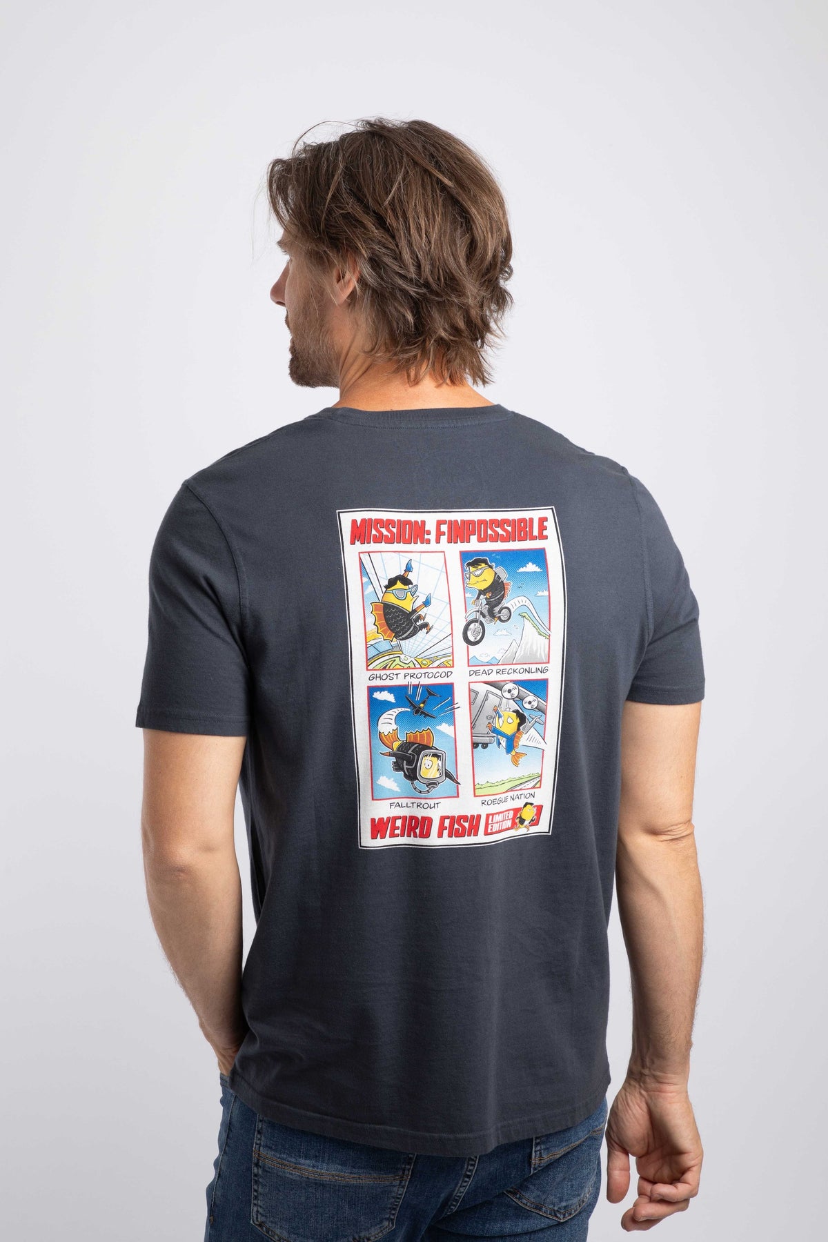 Weird Fish Mission Finpossible Back Print Artist T-Shirt in Navy