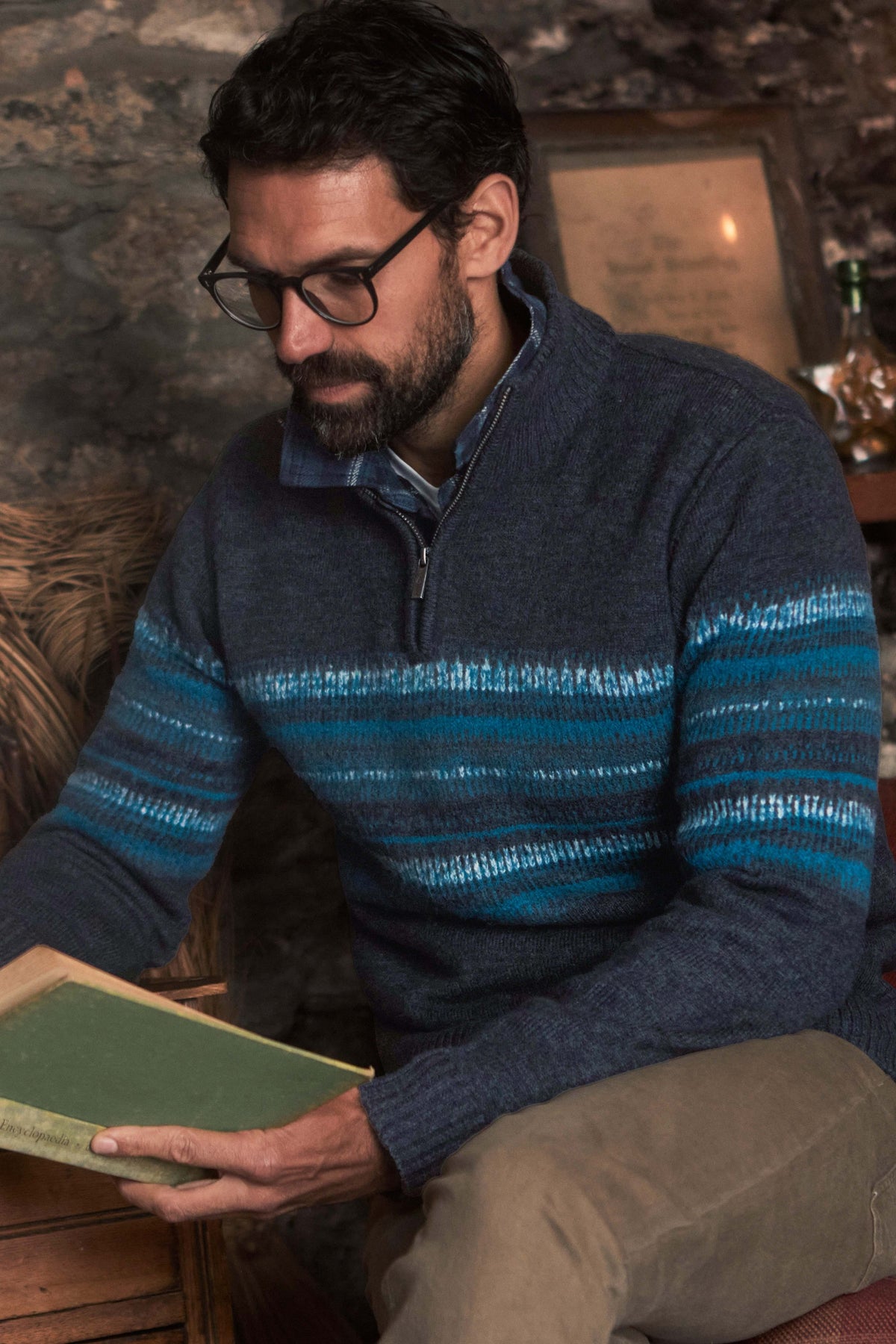 Weird Fish Bertie Fair Isle 1/4 Zip Jumper in Navy