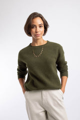Weird Fish Arlen Textured Crew Neck Jumper in Oak Green