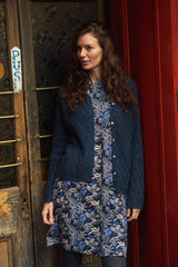 Weird Fish Posie Pointelle Knit Cardigan in Navy