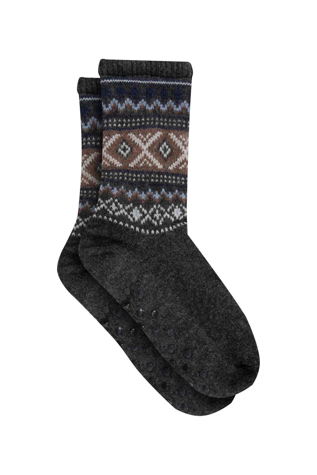 Weird Fish Kochi Fair Isle Cosy Lined Slipper Socks in Black