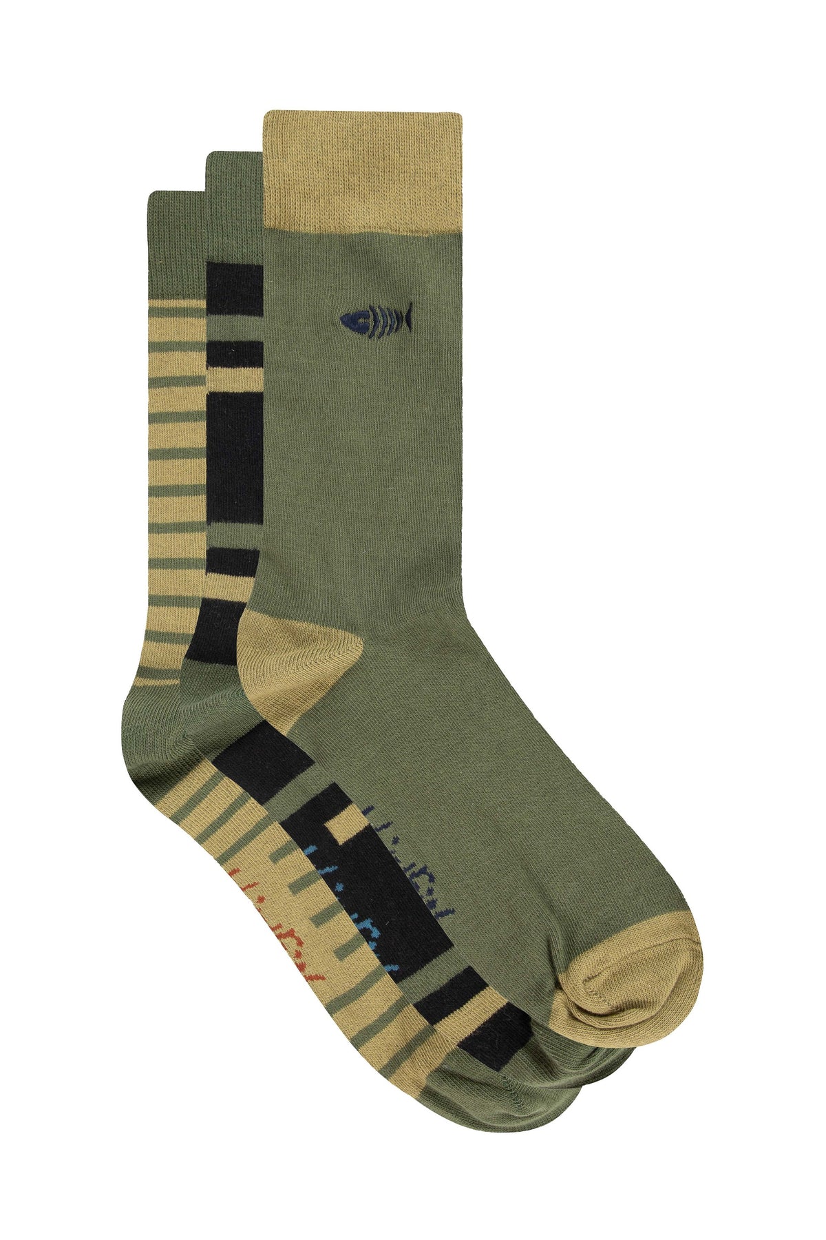 Weird Fish Wyatt Patterned Socks 3 Pack in Deep Lichen Green