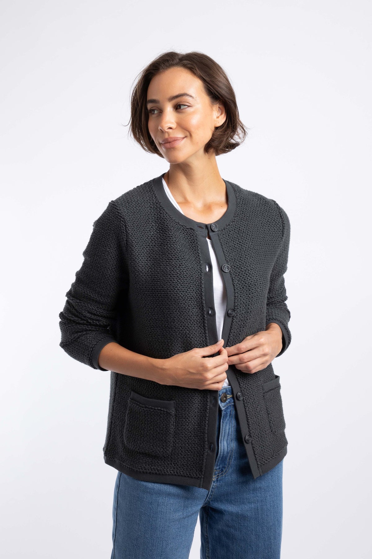 Weird Fish Sara Macaroni Cardigan in Navy