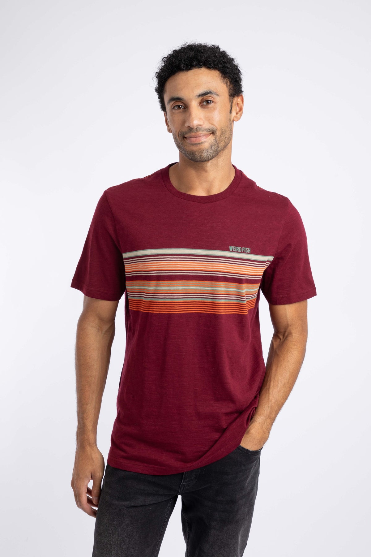 Weird Fish Garside Chest Stripe T-Shirt in Port