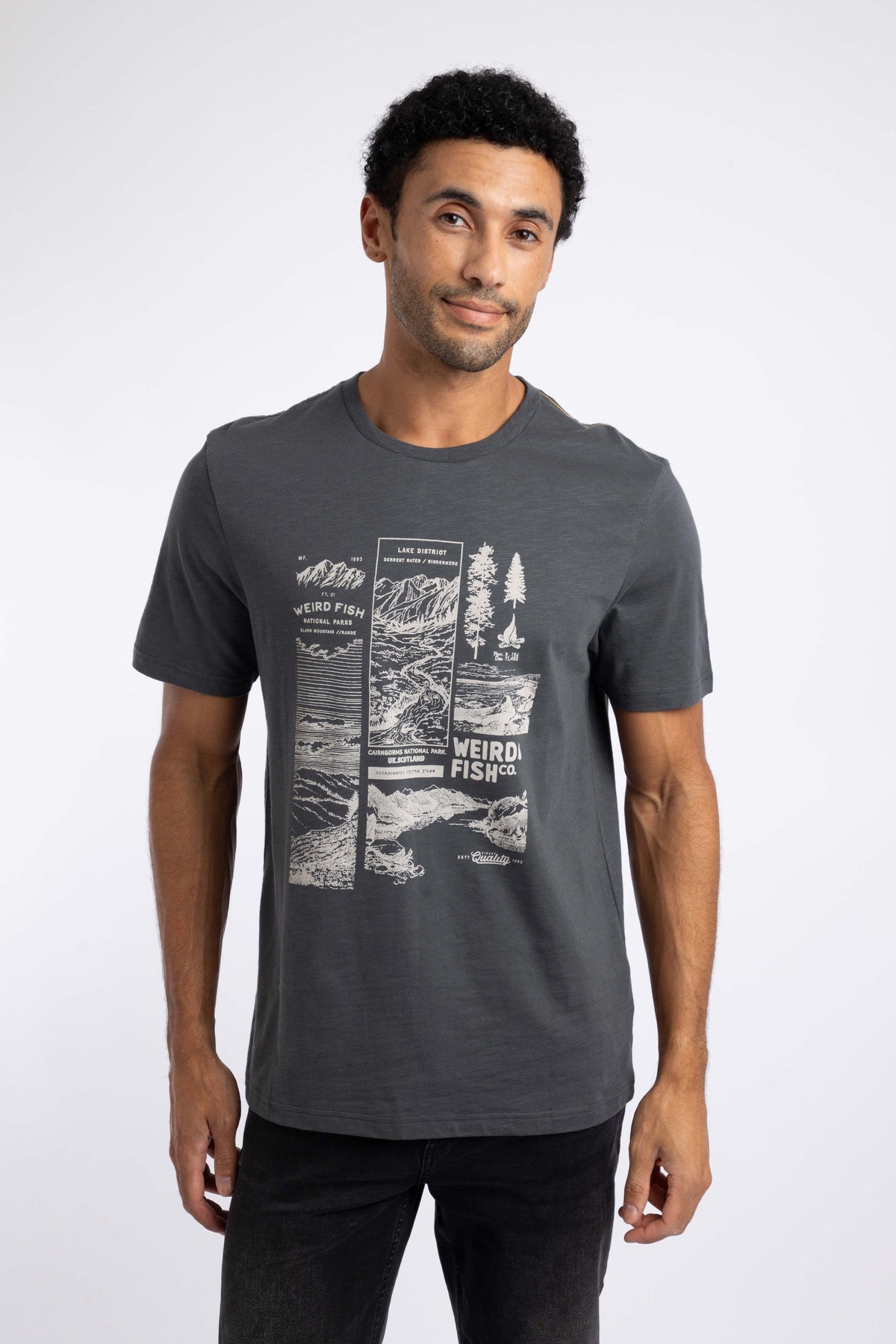 Weird Fish National Parks Front Print Graphic T-Shirt in Iron Stone