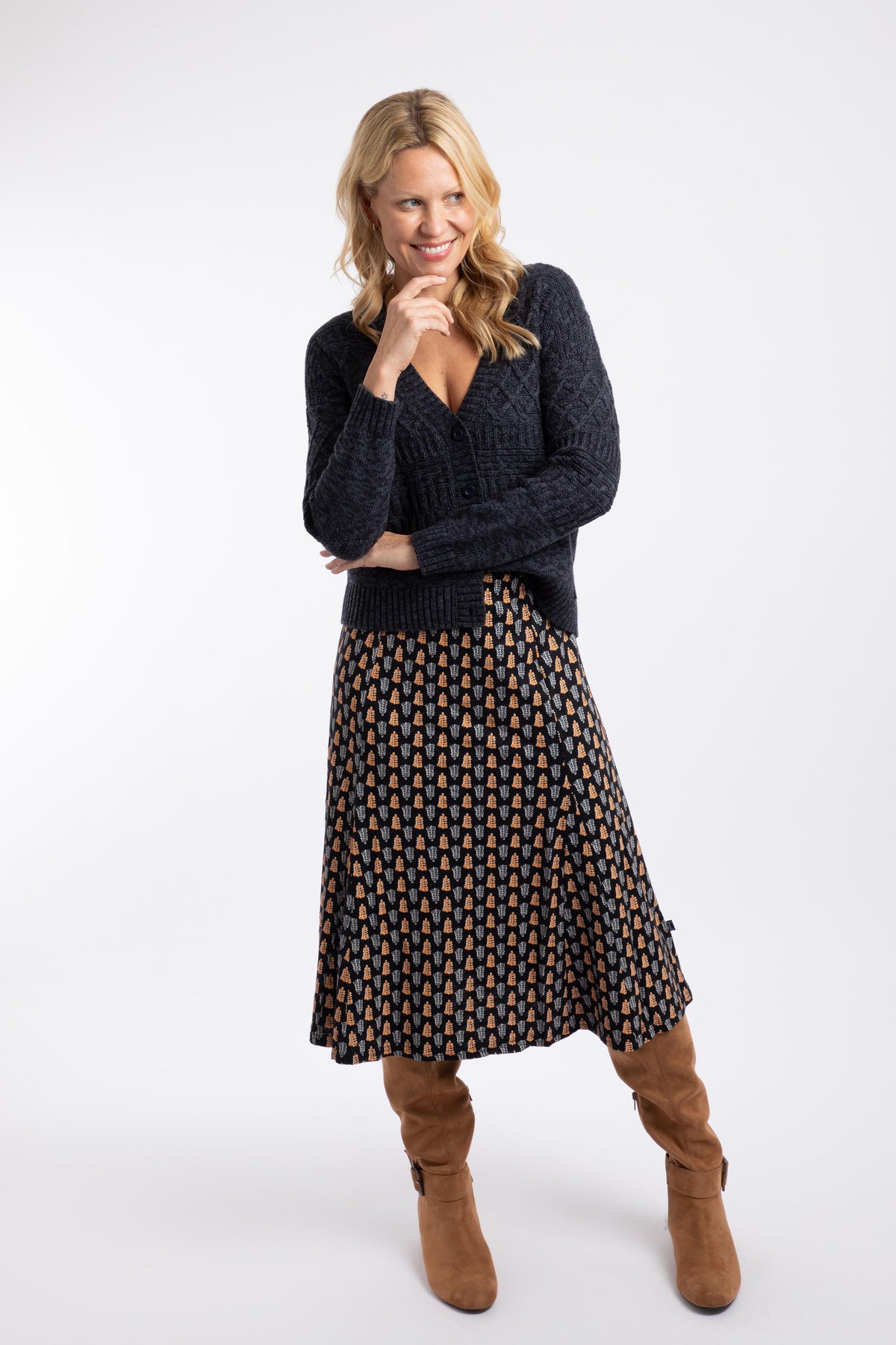 Weird Fish Romaro Printed Jersey Midi Skirt in Yellow Iris