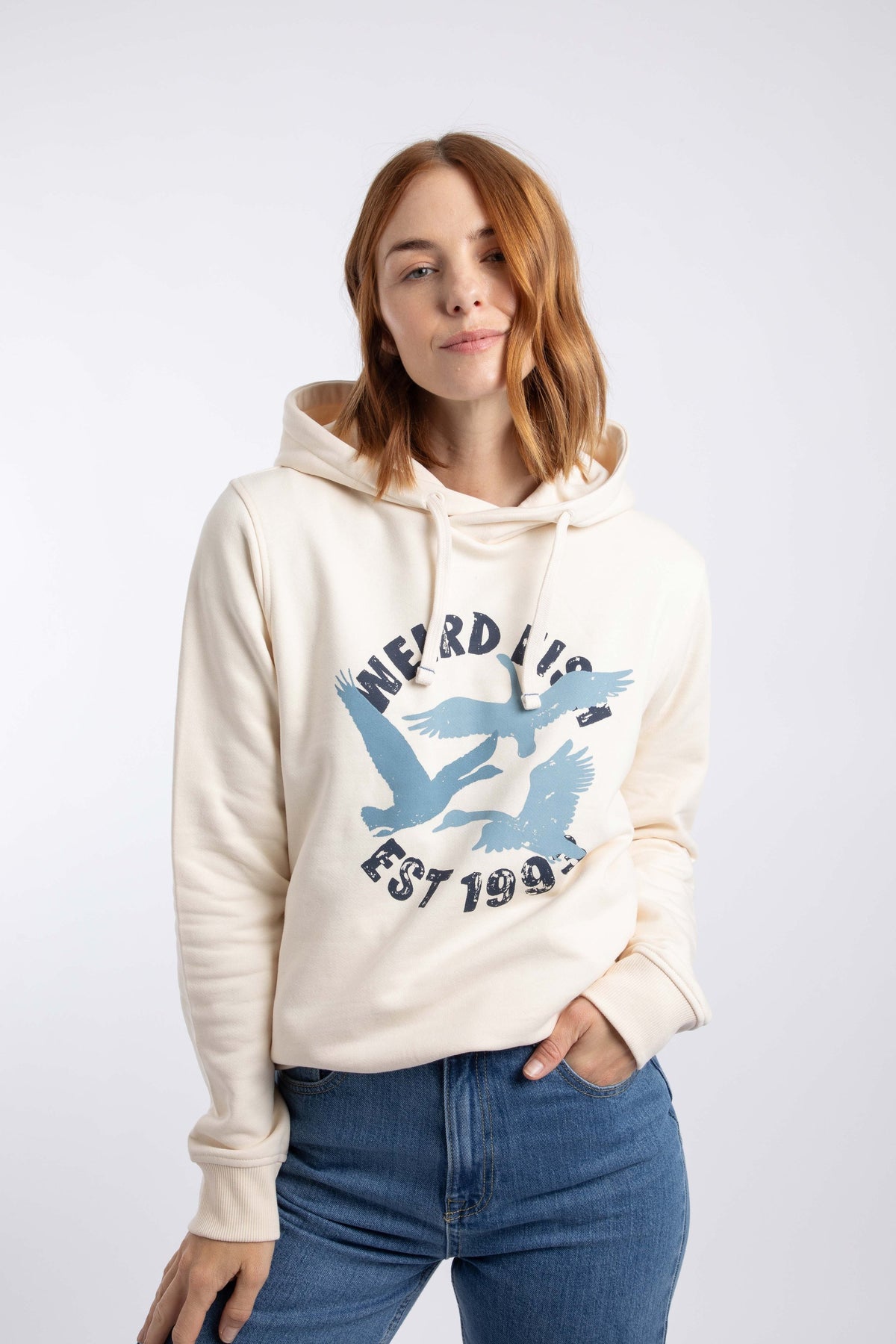 Weird Fish Topaz Front Print Popover Hoodie in Eggnog