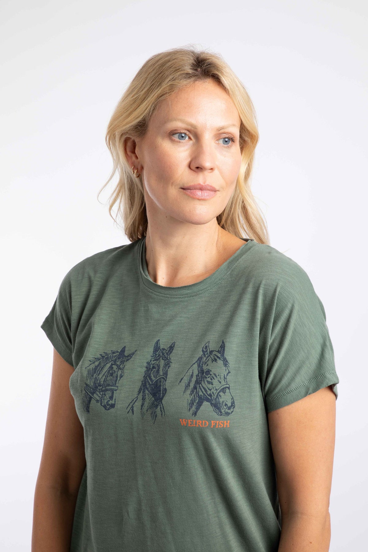 Weird Fish Sketchy Horse Front Print Cotton Graphic T-Shirt in Military Green