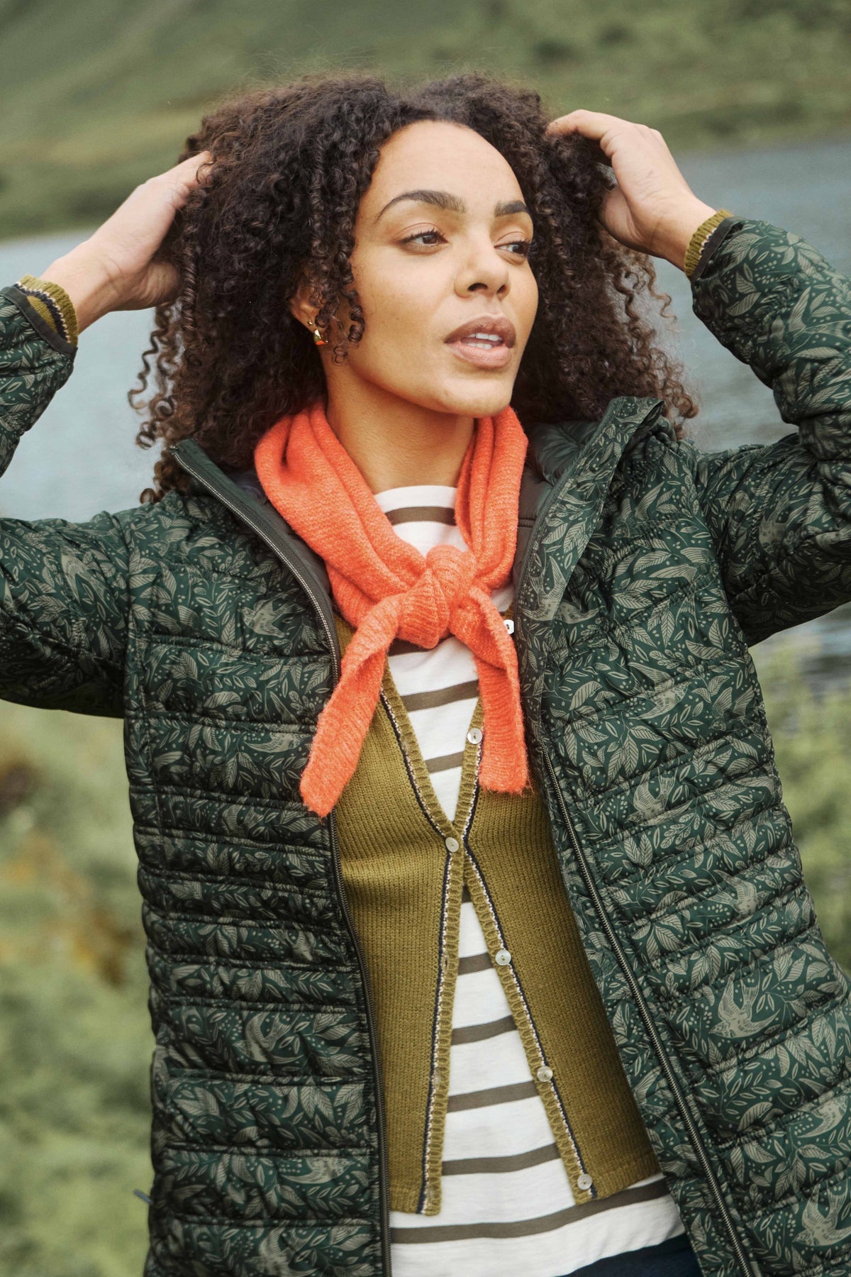 Weird Fish Ballamy Textured Knitted Triangle Scarf in Cinnamon