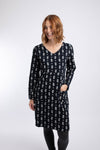 Weird Fish Hope Printed V-Neck Jersey Dress in Twilight