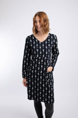 Weird Fish Hope Printed V-Neck Jersey Dress in Twilight