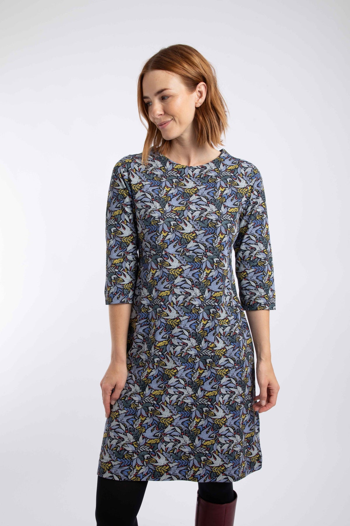 Weird Fish Markle Sparkle Print Jersey Dress in Blue Mist