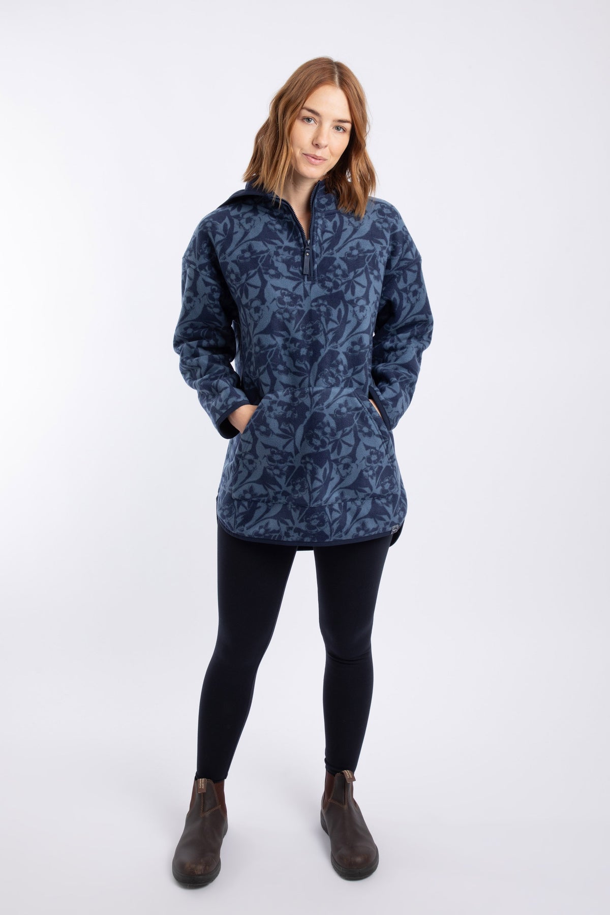 Weird Fish Ester Printed Polar Popover Hoodie in Ash Blue
