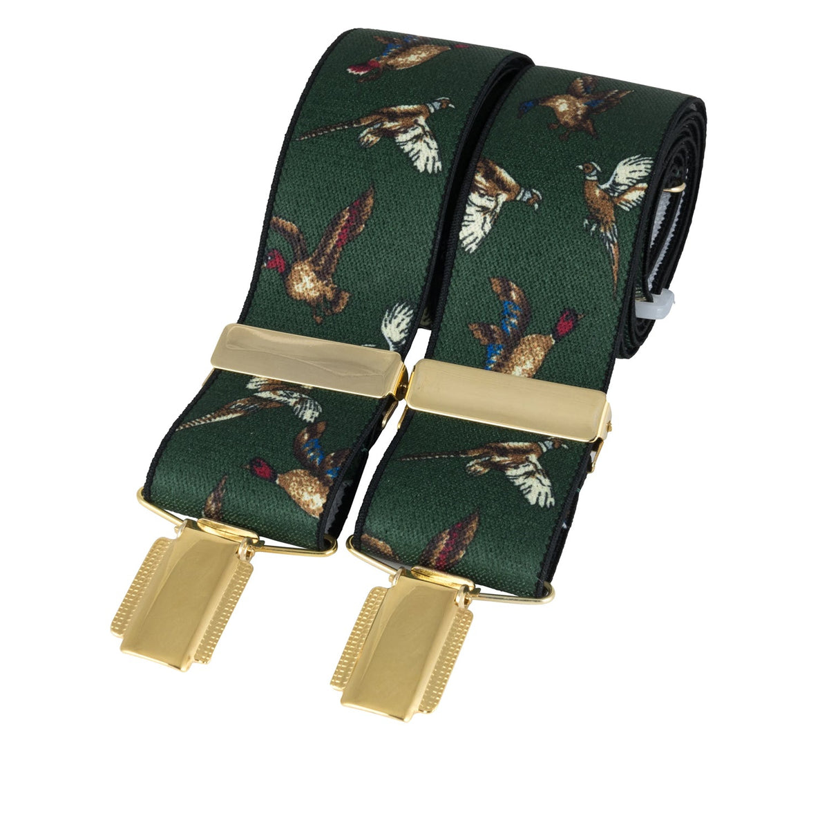 Green Flying Game Birds 35mm gold clip braces by Dalaco