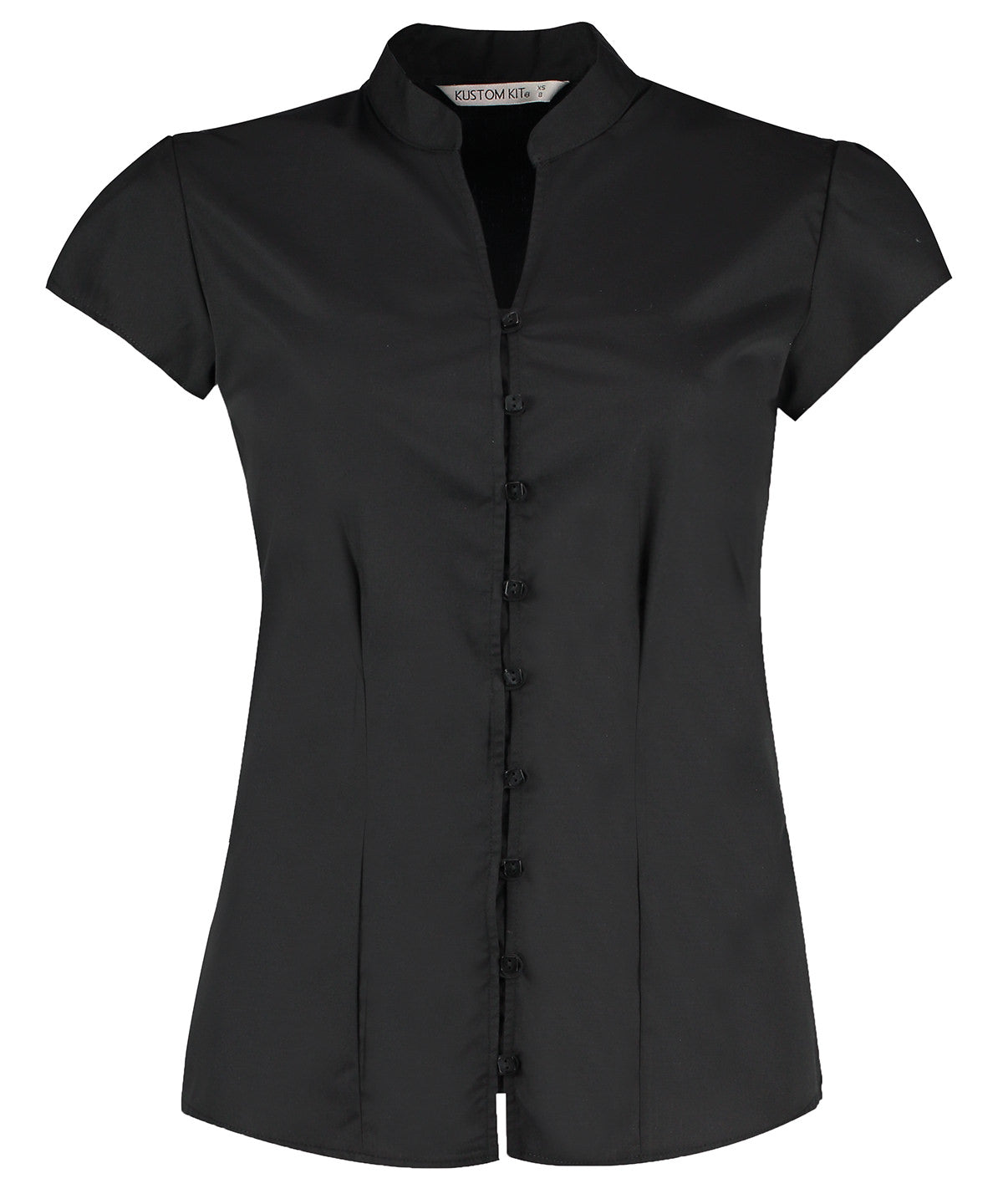Kustom Kit Women's continental blouse mandarin collar cap sleeve (tailored fit) KK727