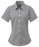 Premier Women's Microcheck (Gingham) short sleeve cotton shirt PR321