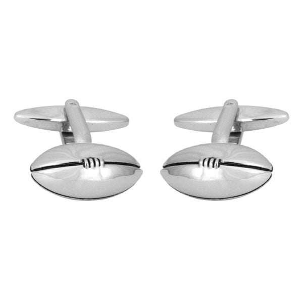 Rugby Ball Rhodium Plated Cufflinks by Dalaco