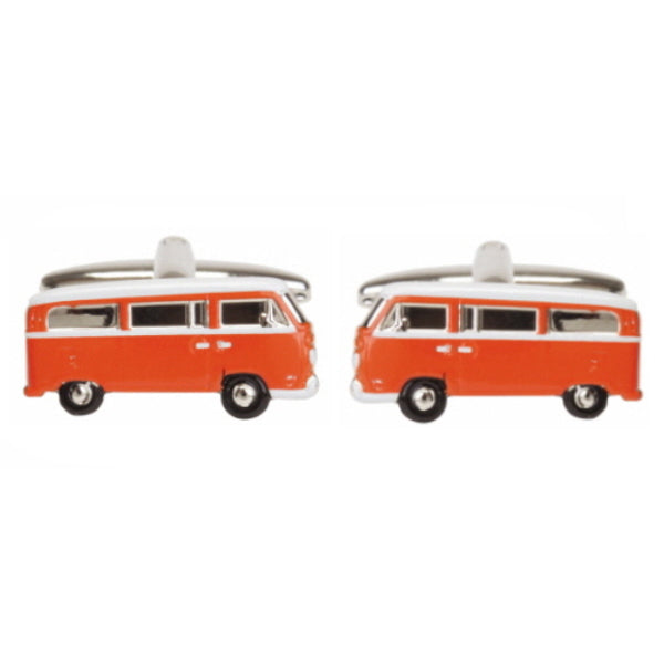 Orange Campervan Rhodium Plated Cufflinks by Dalaco