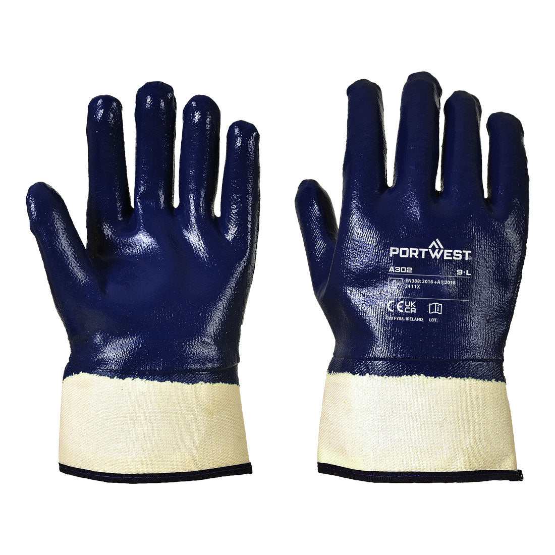 Portwest Fully Dipped Nitrile Safety Cuff Gloves A302