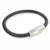 Black Leather and Stainless Steel Bracelet Oval Magnet Clasp 21cm by Dalaco