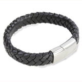 Black 8mm Width Leather Bracelet with Flat Stainless Steel Clasp by Dalaco