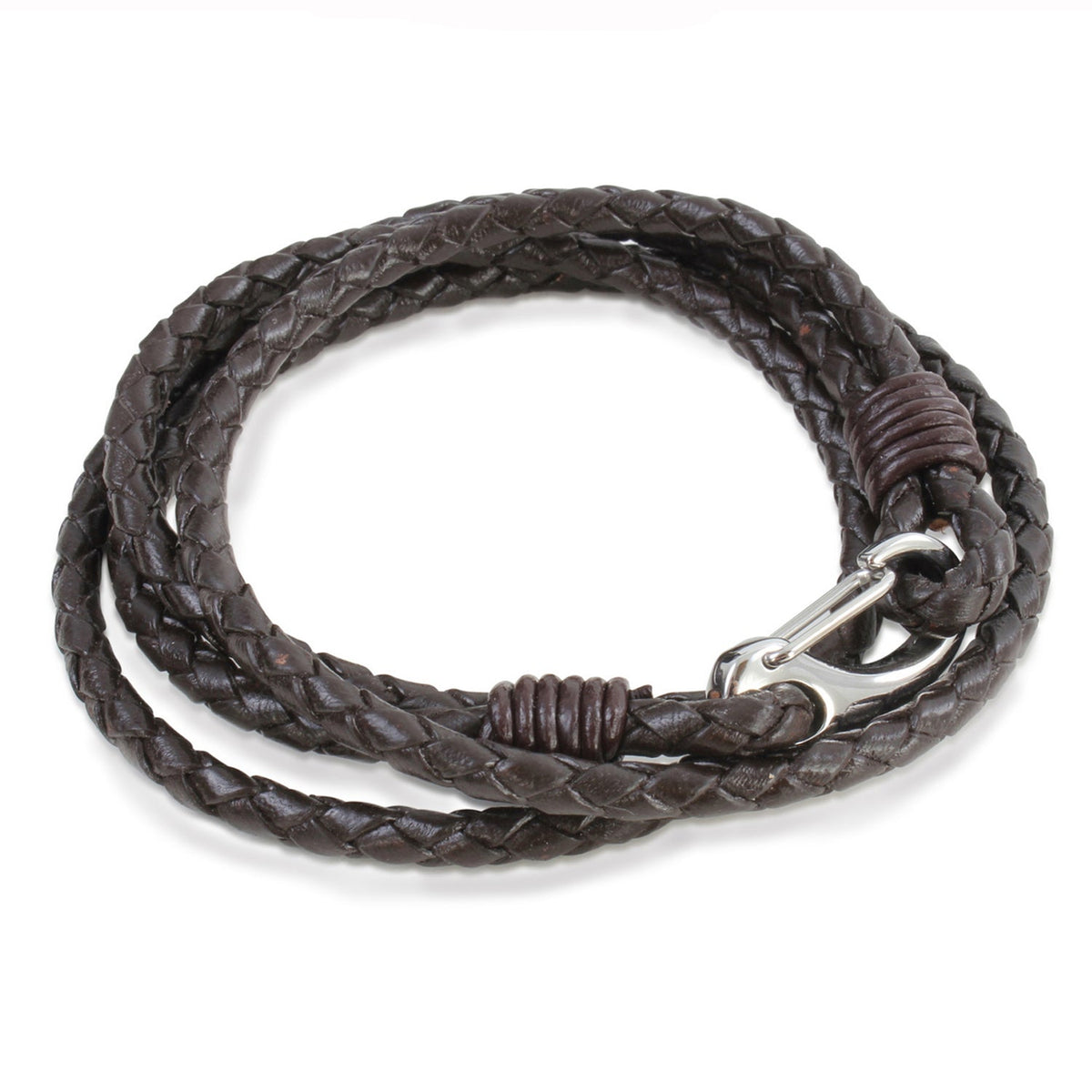 Brown Wrap Leather Bracelet with Steel Clasp by Dalaco
