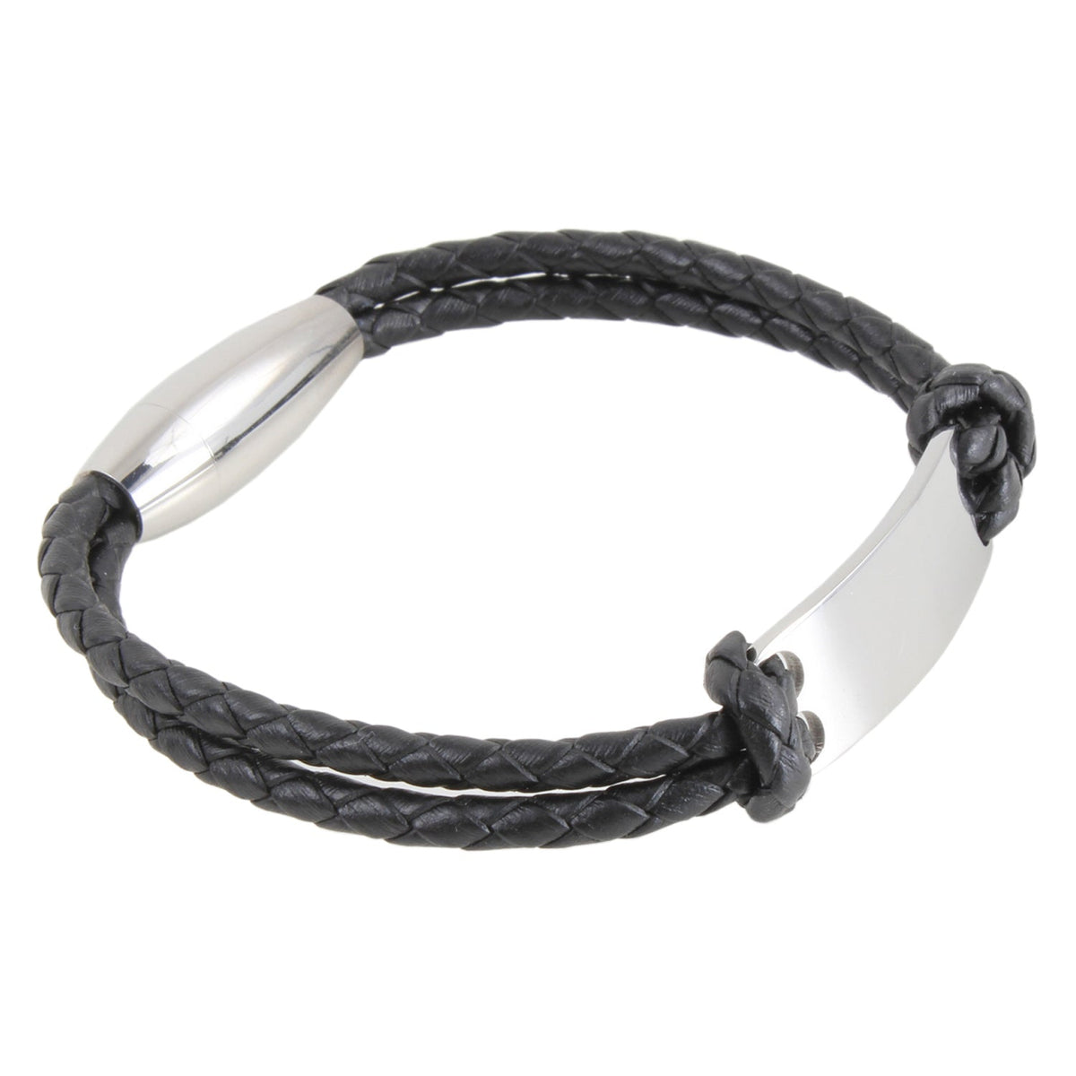 Black Leather Bracelet with Stainless Steel Engraving Plate by Dalaco