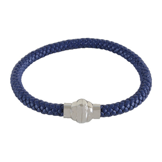 Blue Leather Bracelet with Silver Magnet Close by Dalaco