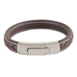 Brown Leather Plait & Stitch Bracelet by Dalaco