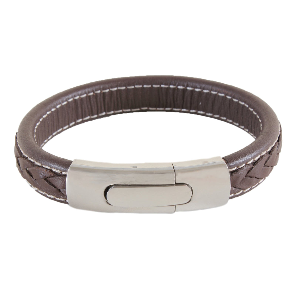 Brown Leather Plait & Stitch Bracelet by Dalaco