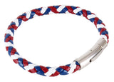 Red White & Blue Braided Leather Bracelet with Steel Clasp by Dalaco