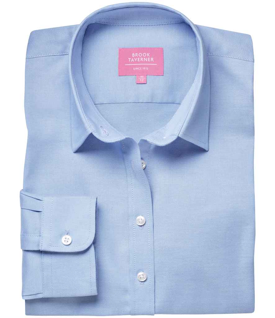 Brook Taverner Ladies Albany Long Sleeve Classic Oxford Shirt BK589 - Sky Blue front view
