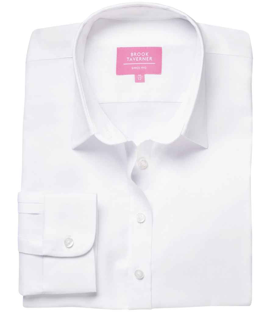 Brook Taverner Ladies Albany Long Sleeve Classic Oxford Shirt BK589 - White front view
