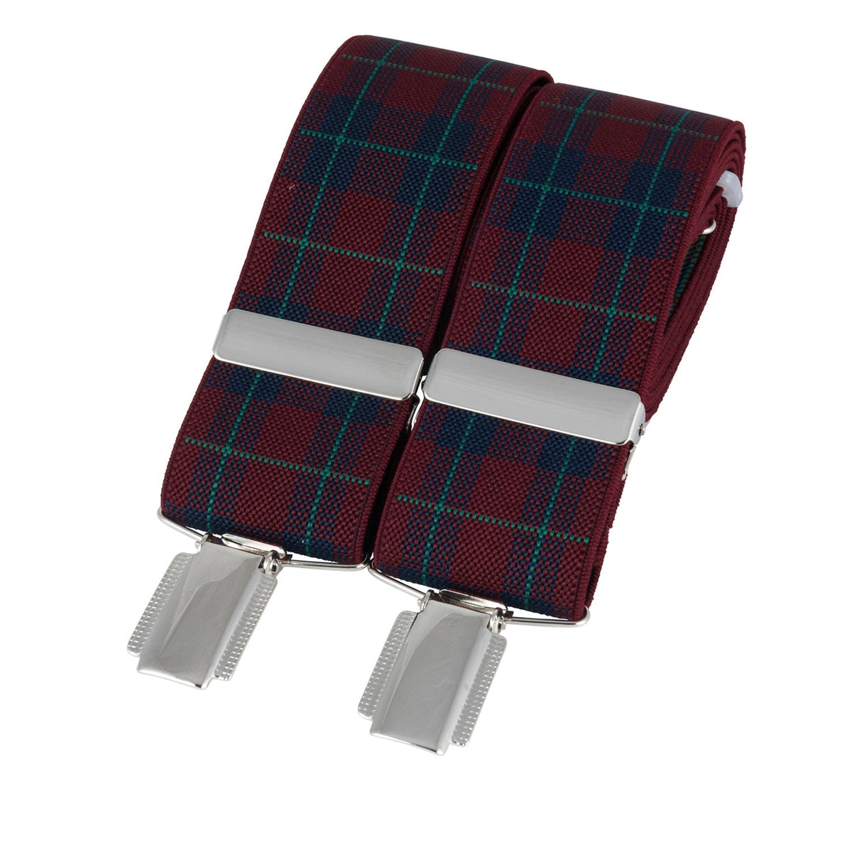 Burgundy & Navy Tartan 35mm silver clip braces by Dalaco