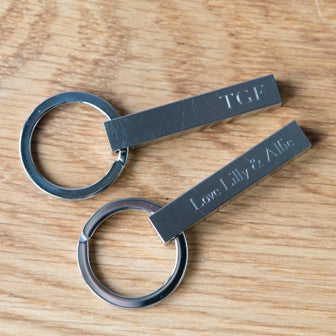 Stainless Steel Engravable Bar Key Ring by Dalaco